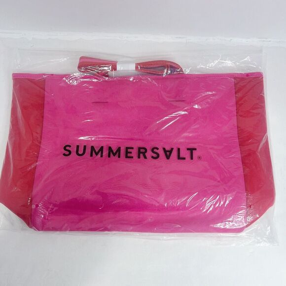 NWT Anthropologie SUMMERSALT Pink and Red Neoprene Summer Beach Tote - Picture 2 of 5